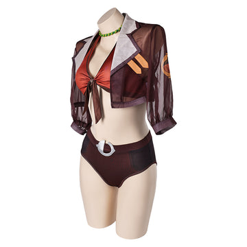 Doreen Green Squirrel Girl Women Brown Bikini Set Swimsuit Cover Up Outfit Cosplay Costume